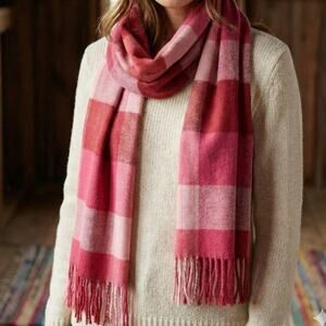 Cashmere Feel Italy Design Pink Plaid Scarf 13" x 70"